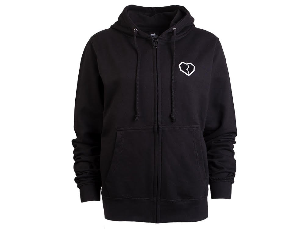 Women Heart Zip Hoody Black